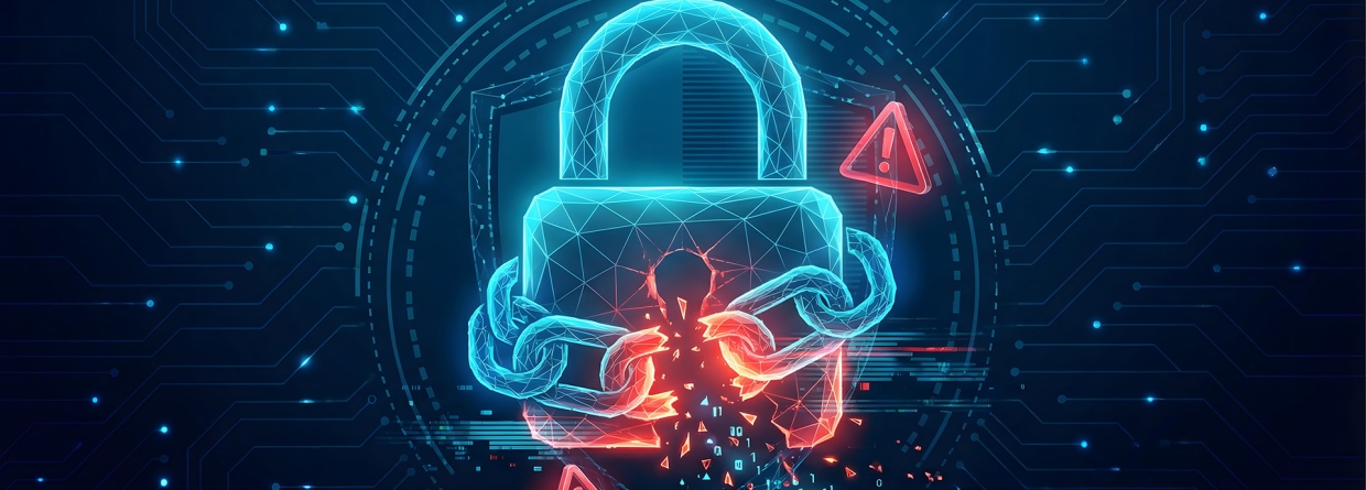 Hack; digitaal slot met een gebroken ketiing erom heen